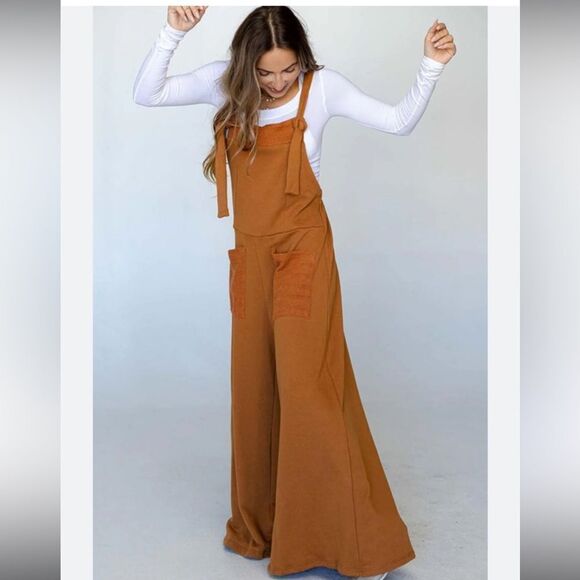 Bucket List Moxie Relaxed Cotton Jumpsuit Size Large Wide Leg - Picture 3 of 12